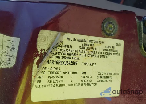 1999 Chevrolet Suburban 1500 Lt from USA, damaged, VIN 1GNFK16R2XJ542907